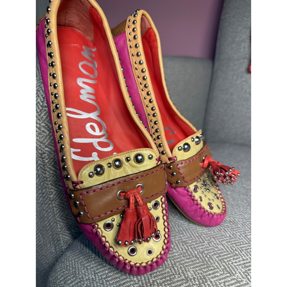 Sam Edelman Aurora Pink Tan Studded Leather Tassel‎ Loafers Moccasins Flats 8.5M - Picture 11 of 14